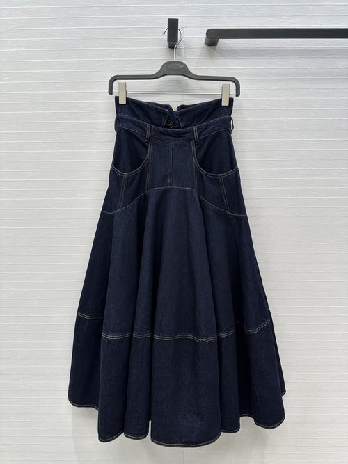 Zimmermann High-Waisted Flared Cotton Denim Long Skirt, Stylish and Versatile