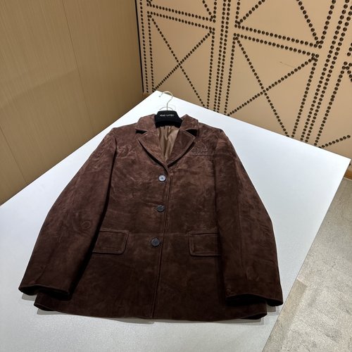 Miu Miu Classic Leather Jacket with Retro Style and Imported South African Goat Suede