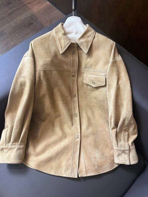 Brunello Cucinelli Elegant Suede Jacket Made of Imported Turkey Mixed Lambskin