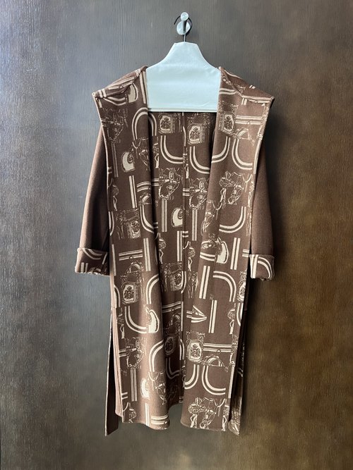 Hermes Elegant Double-Faced Wool Coat with Logo, High Quality