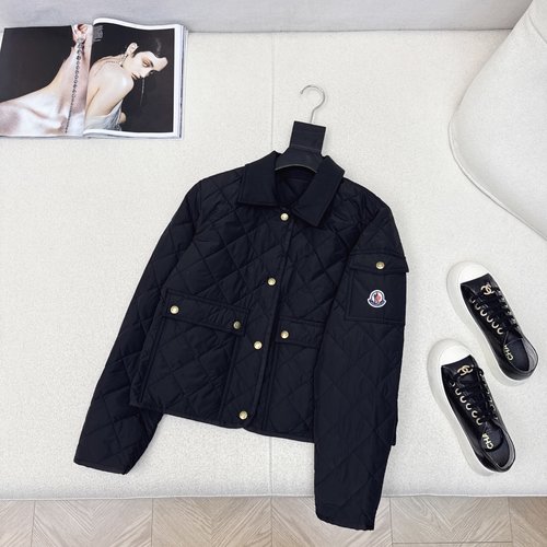 Moncler Classic Rhombus Quilted Short Cotton Jacket, Elegant and Warm