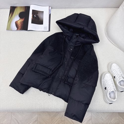 Max Mara Spliced Cashmere Hooded Short Down Jacket