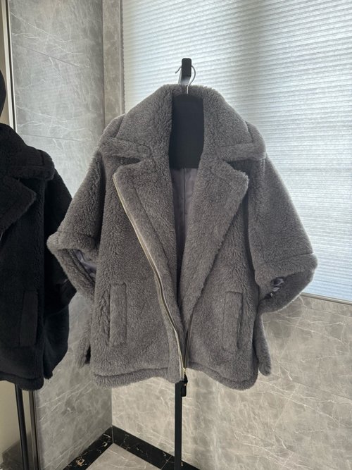 Miu Miu Zipper Teddy Bear Coat with Cashmere Splicing