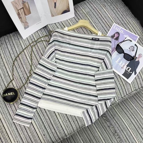 Miu Miu Striped Long-sleeved Two-piece Set with Letter Logo