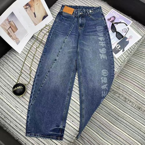 Chrome Hearts Early Autumn Curved Jeans with Letter Prints and Nice Wash Color