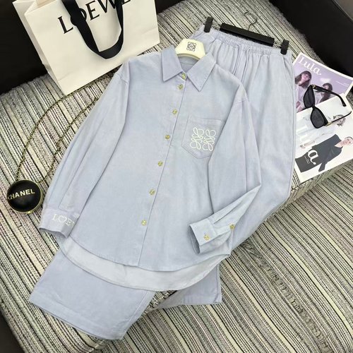 Loewe Stunning Set: Long - sleeve Shirt with Elastic - waisted Wide - leg Pants