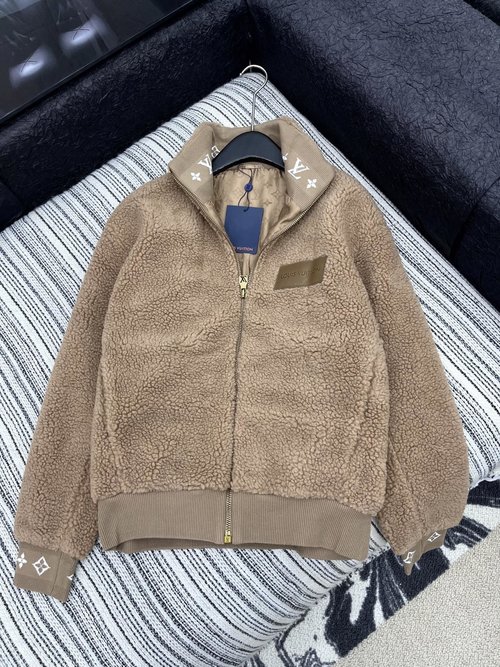 Louis Vuitton Solid Lamb Fur Zip-Up Coat, Fashionable and Practical