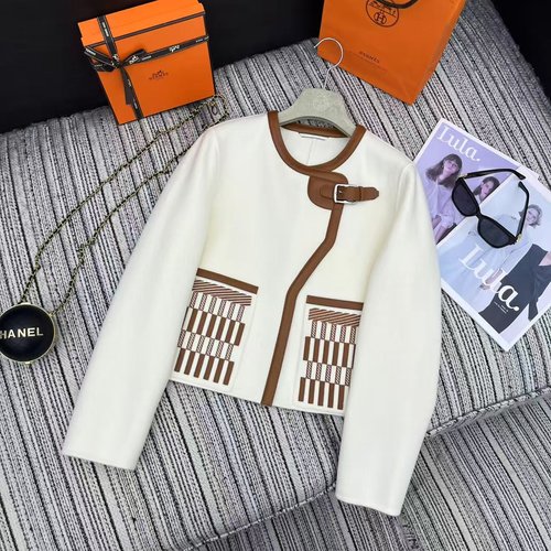 Hermes Sheepskin Double-Faced Wool Cashmere Coat with Embroidery