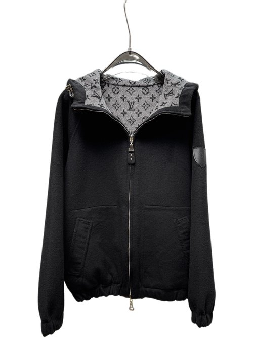 Louis Vuitton Black Baseball Jacket of 99% Wool and 1% Silk with Dust Bag