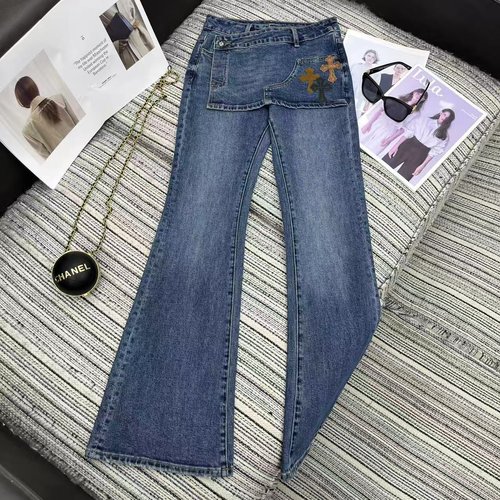 Chrome Hearts Timeless Denim Flare Pants with Color-Block Embroidery Detail