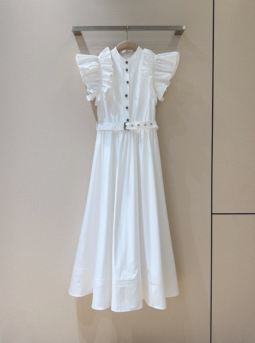 Dior Sweet Long Dress with Ruffled Sleeves and CD Buttons