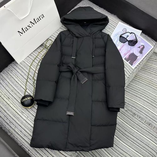 Max Mara Recommended Max Series Hooded Long Down Jacket with 90% White Goose Down