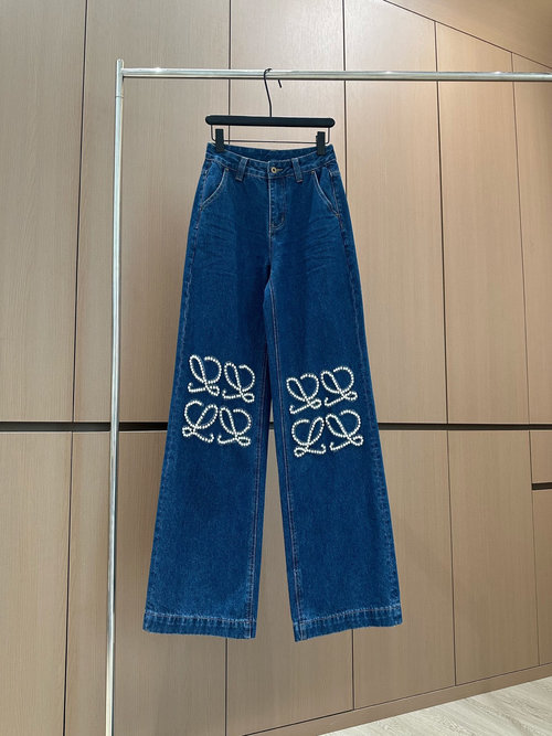 Loewe Pearl Decorated Jeans with Customized Materials
