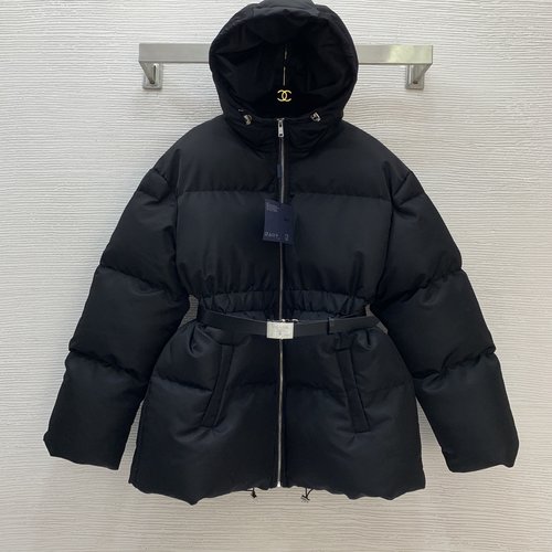 Prada Eco-Friendly Nylon Jacket with Belted Waist and Logo Accents