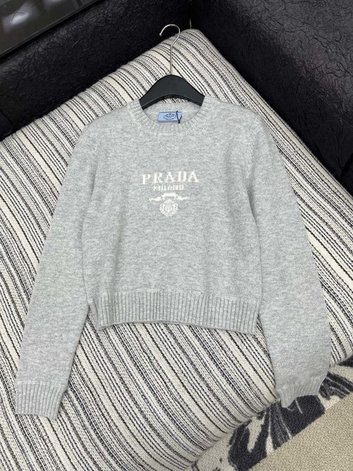 Prada Elastic Knit Base Layer with Color-block Letter Jacquard, High-quality