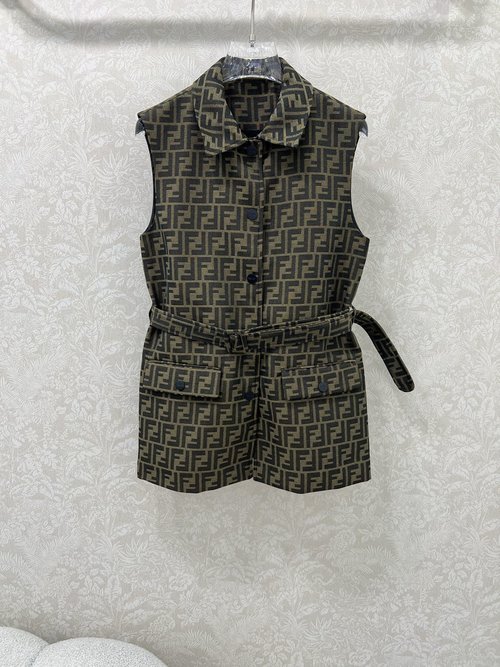 Fendi Jacquard Belted Waistcoat Jacket, Versatile and Sophisticated
