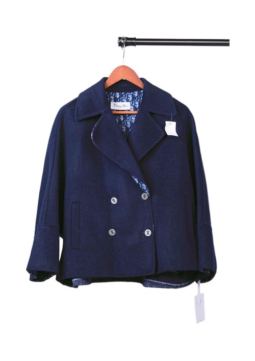 Dior Short Wool Coat in Blue with Dust Bag