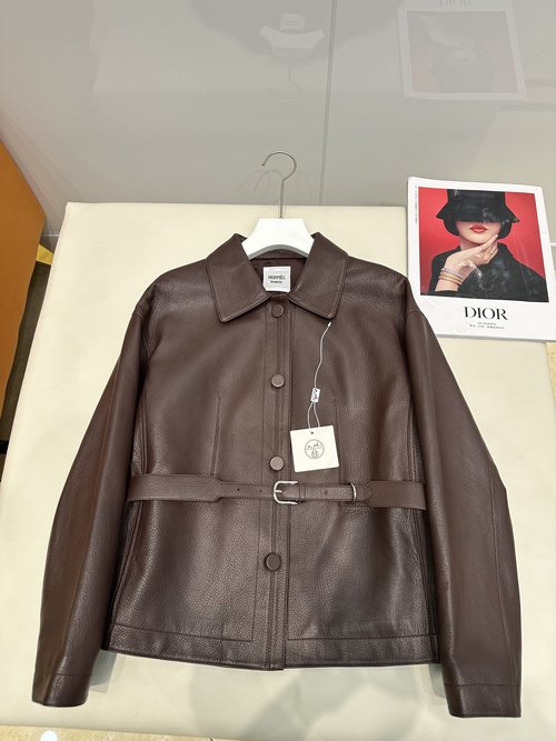 Hermes Imported 100% Litchi Grain Sheepskin Garment with Handmade Stitching