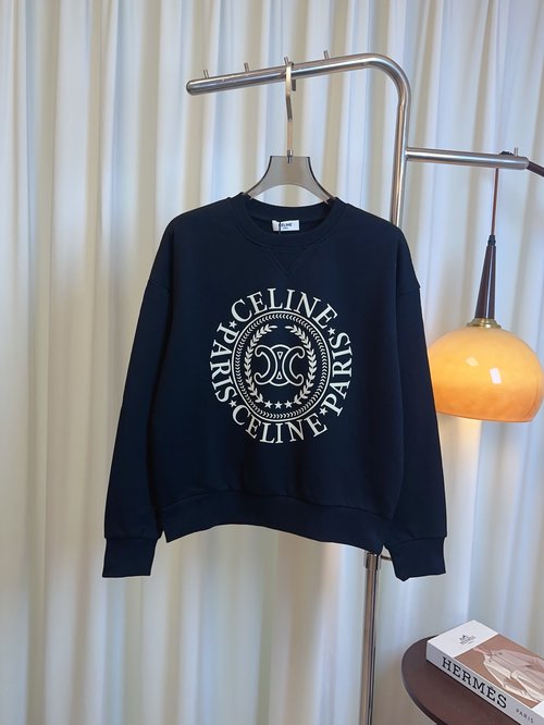 Celine Pure Cotton Flocked Logo Hoodie, Comfortable and Breathable Design