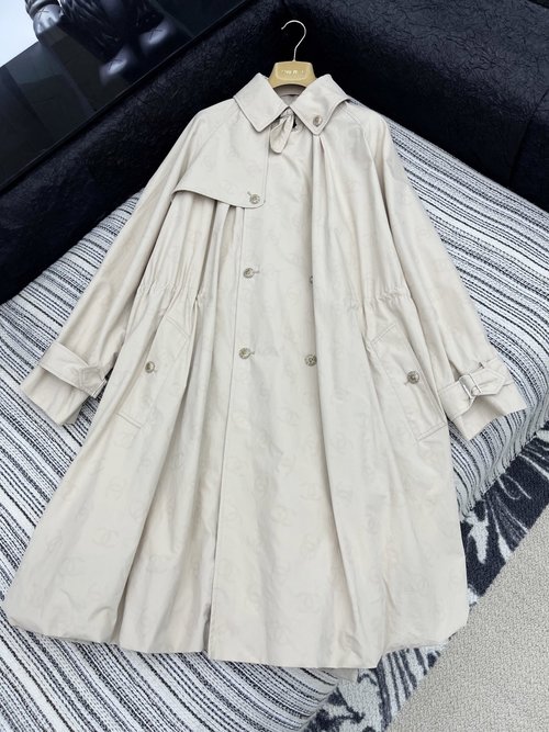 Chanel Customized Long Button-Down Tunic Windbreaker with Elegant Floral Print