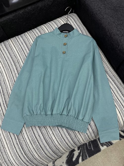 Chanel Exquisite Handmade Long-Sleeve Half-Open Top with Vintage Buttons