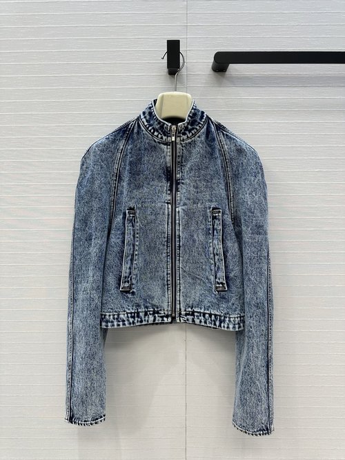 Alaia Stylish Exclusive Snow-Washed Denim Moto Jacket
