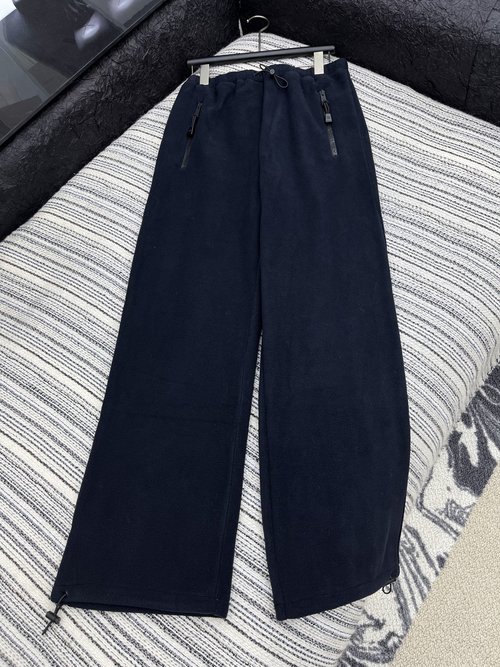 Miu Miu Drawstring Fleece Casual Trousers with Contrasting Letter Embroidery