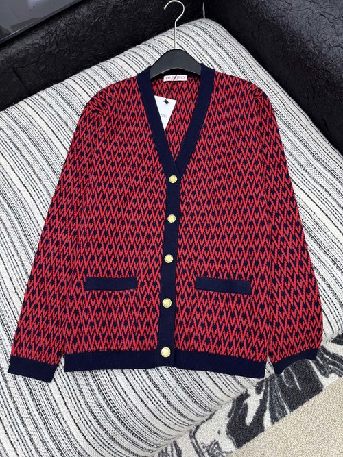 Valentino Limited Series New Knit Cardigan with Letter Jacquard and Classic Color Block