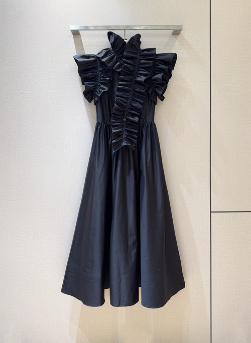 Dior Elegant Solid Color Long Dress with Ruffled Collar