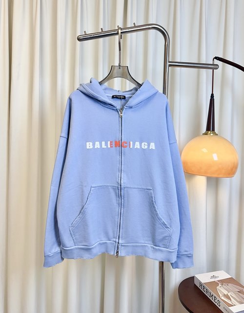 Balenciaga Custom Terry Cotton Zip-up Cardigan with Printed Logo
