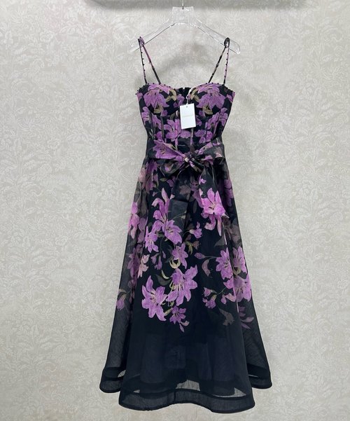 Zimmermann Charming Long Bauhinia Print Sling Dress with Diamond-Studded Straps