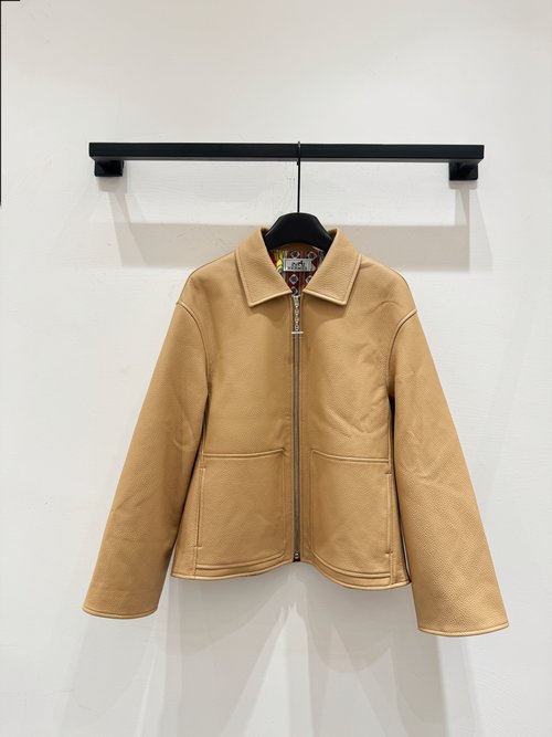 Hermes Imported Litchi Grain Fetal Cowhide Jacket, Three Colors Available