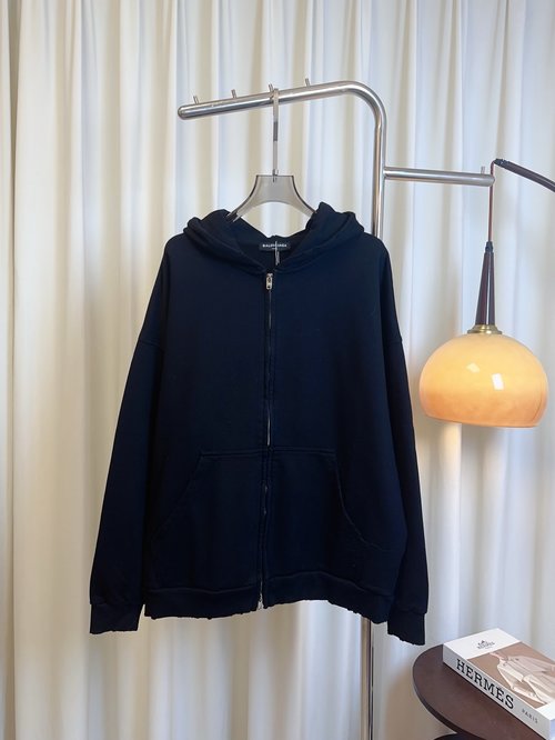 Balenciaga Custom Terry Cotton Zip-up Cardigan with Back Printed Logo