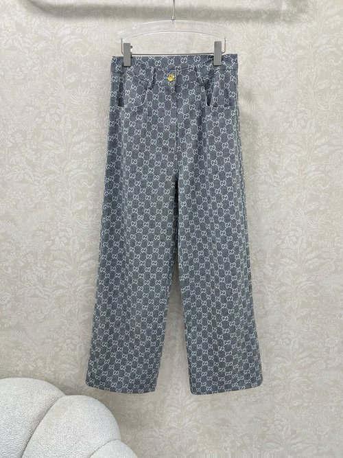 Gucci New Double G Jacquard Waistband Wide-Leg Trousers for Everyday Elegance