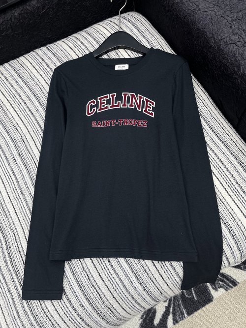 Celine Flocked Letter Long-Sleeve T-Shirt, Simple and Comfortable