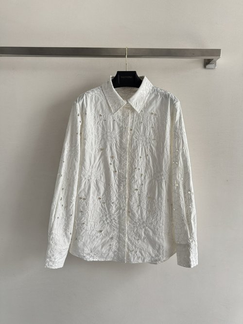 Valentino Embroidered Floral Long Sleeve Shirt with Hollow Design