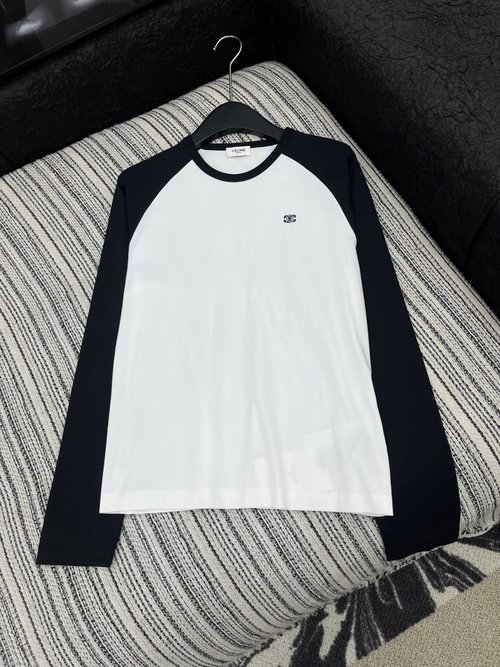 Celine New Cloud-Softness Color-Blocked Raglan Base Layer with Embroidery