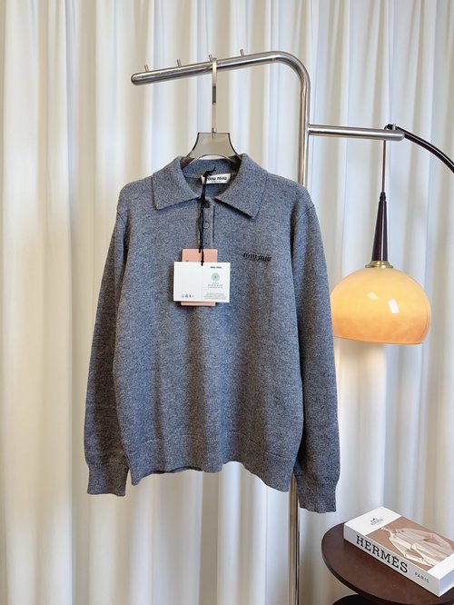 Miu Miu High-Quality Jacquard Logo Wool Blend Polo, Soft & Luxurious