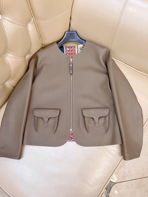 Hermes Elegant Leather Jacket with Spanish Imported Lambskin in Classic H - Shape