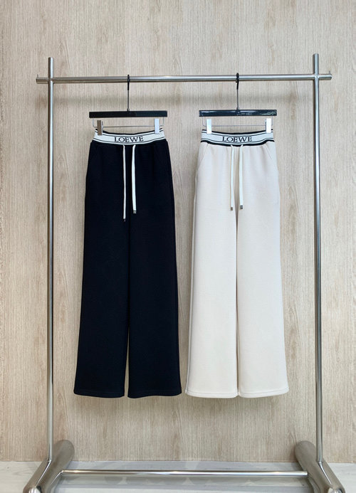 Loewe High-quality Jacquard Webbing Casual Pants in Black and Beige