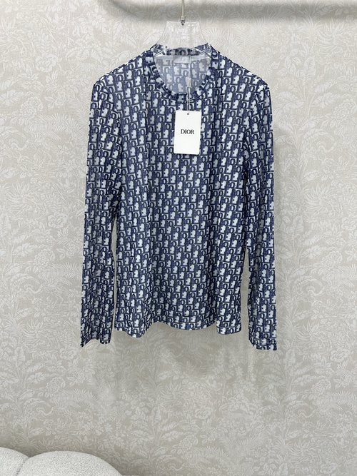 Dior Mesh Bodysuit with Full Monogram Letter Logo Print, Trendy for Layering