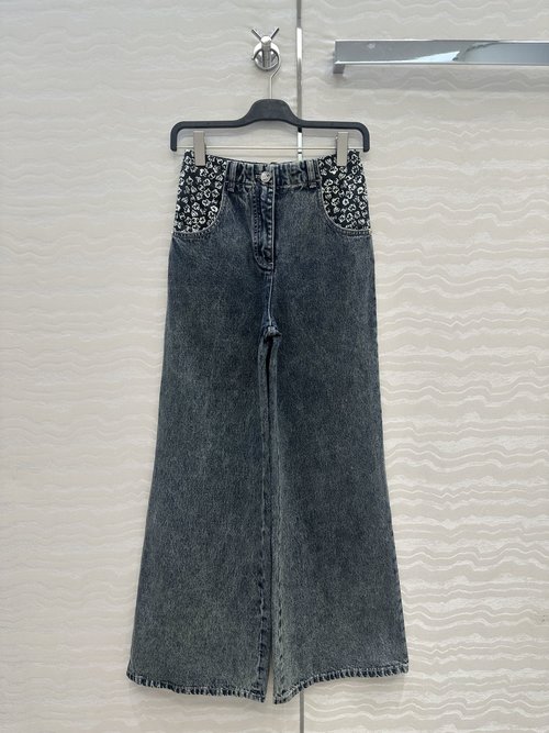 Chanel Premium Printed Wide-Leg Straight Jeans