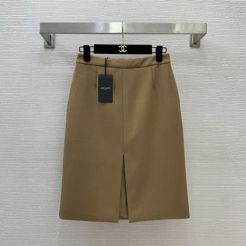 Yves Saint Laurent Wool Blend A-line Skirt with Logo Buttons and Front Slit