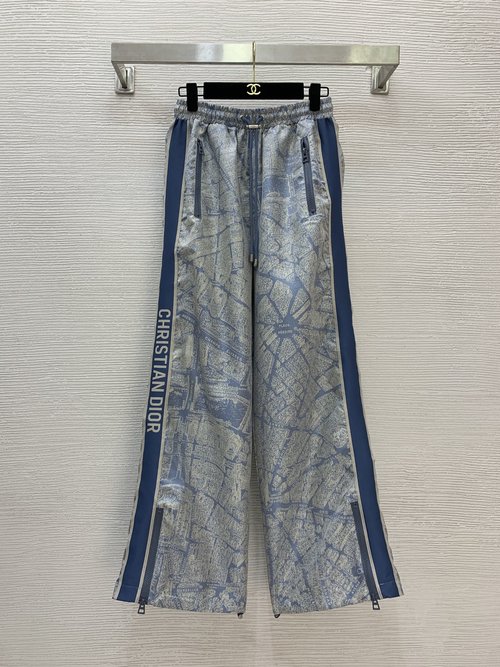 Dior Fashionable Wide-Leg Trousers with Paris Street Map Jacquard and Contrast Splicing