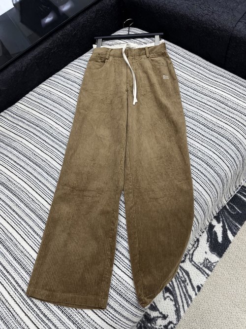 Miu Miu Original Quality Double - Waistband Corduroy Trousers in Relaxed Fit