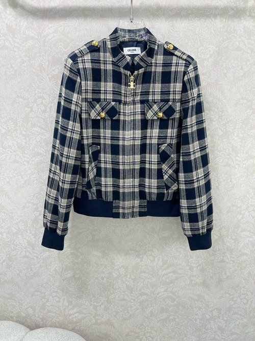 Celine Casual Checked Flight Jacket with High-quality Fabric and Stylish Design