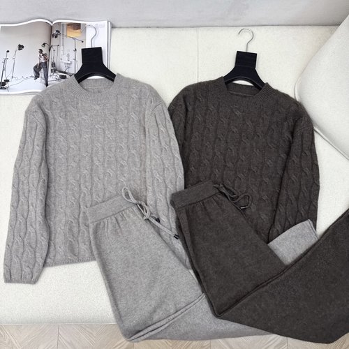 Loro Piana Classic Cashmere Knit Sweater and Straight - Leg Pants Set