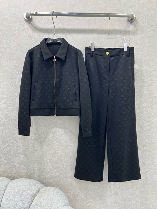 Gucci Double G Logo Printed Track Suit with Contrasting Stitching and Elastic Cuffs