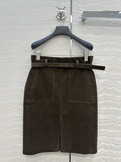 The Row Exclusive Longline Flare Corduroy Midi Skirt with Belt