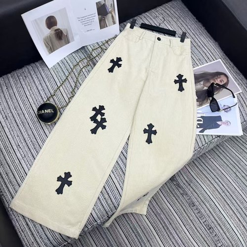 Chrome Hearts Corduroy Straight Pants with Leather Cross Design